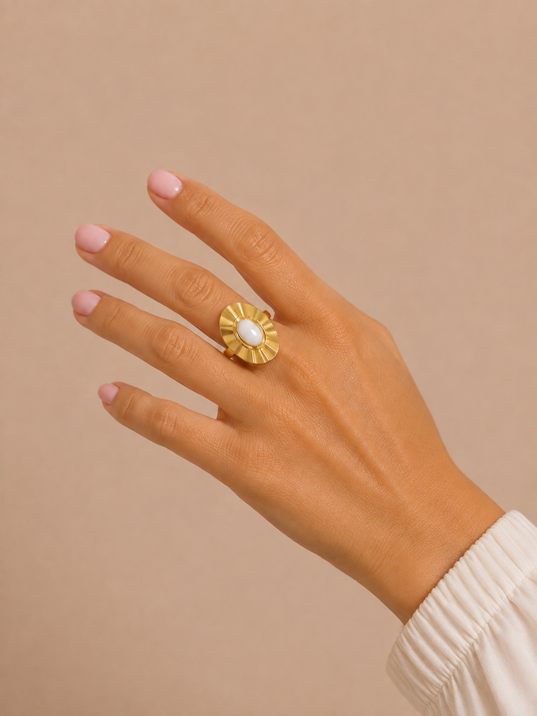 Anillo piedra acero blanca