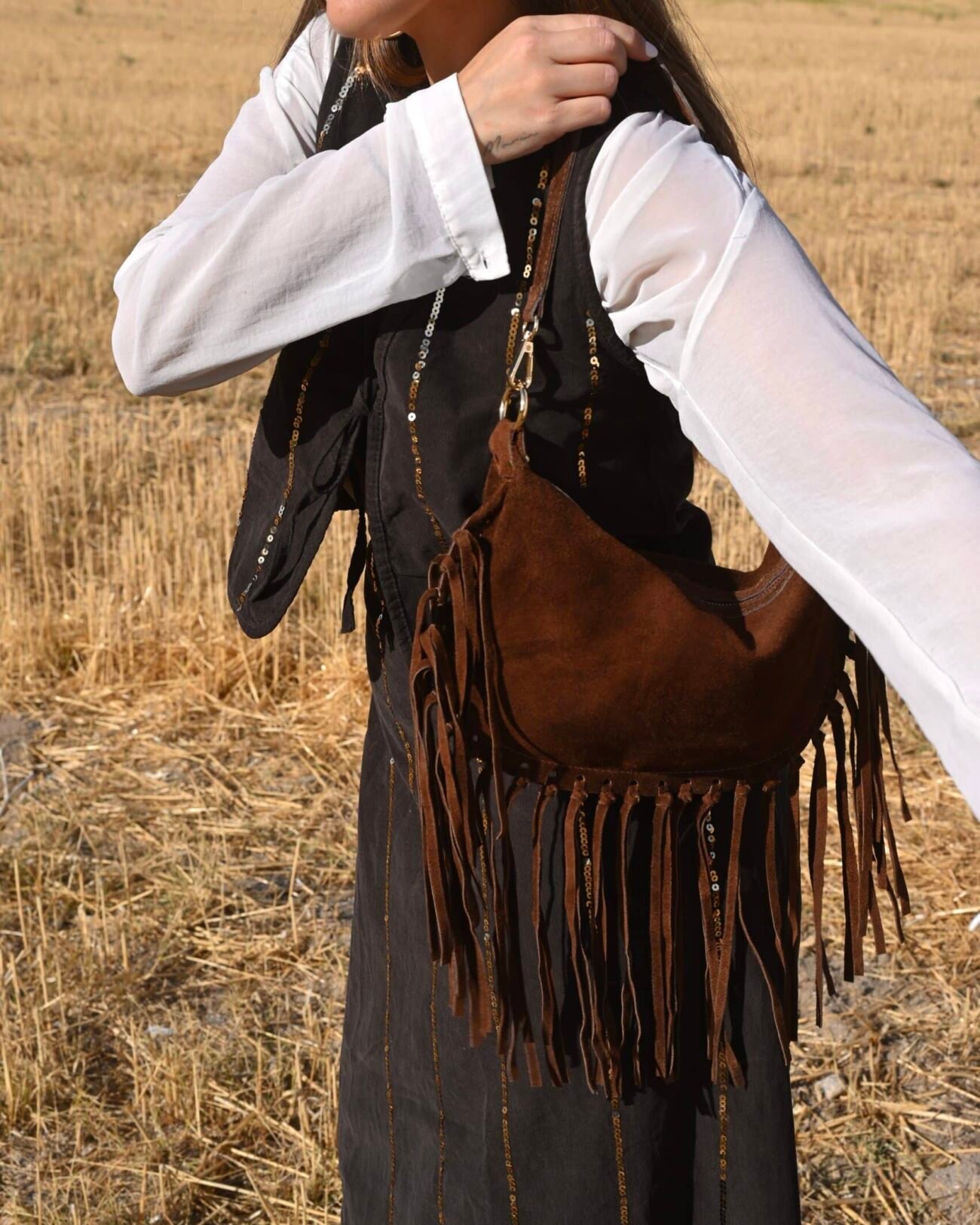 Bolso piel flecos