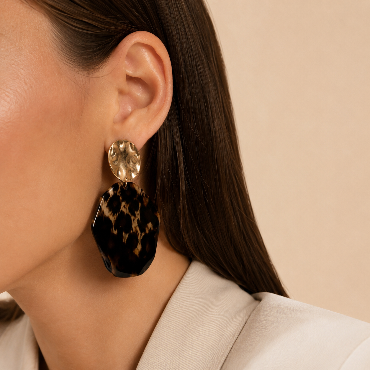 Pendiente acero animal print