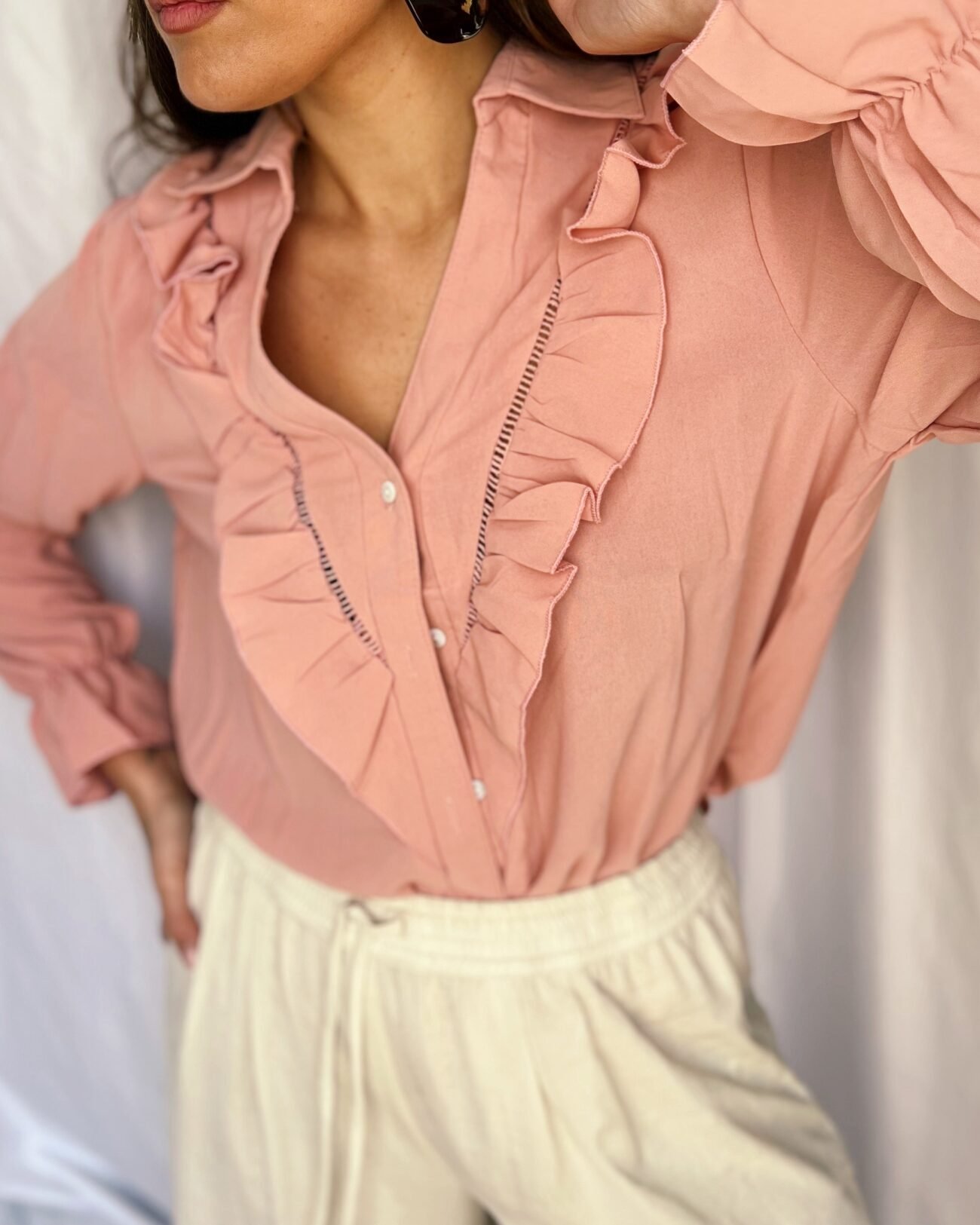 Camisa volante rosa