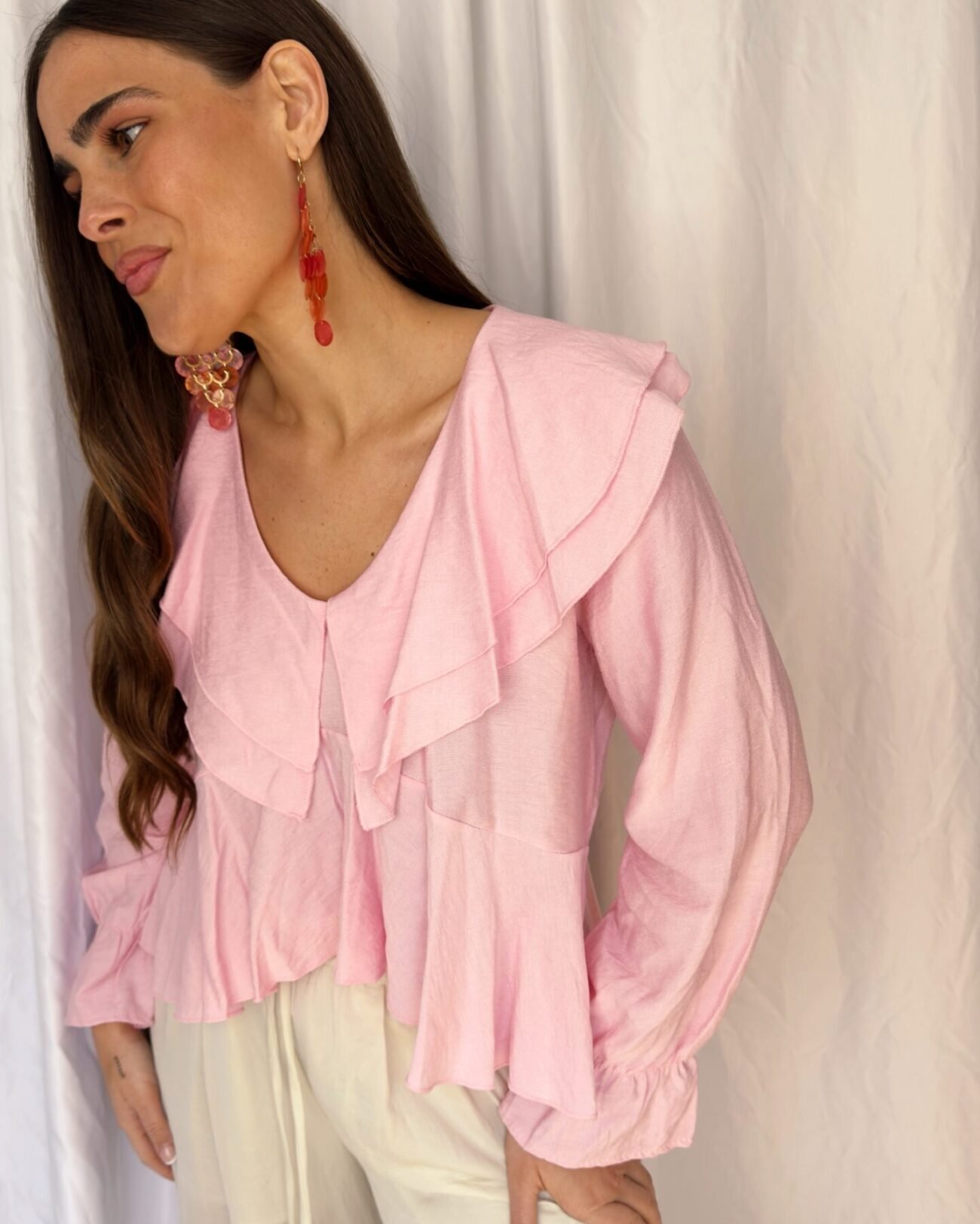 Blusa volantes rosa