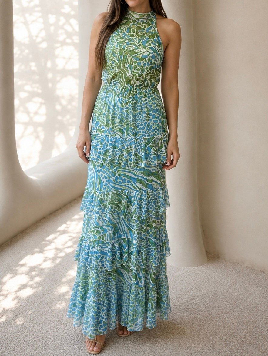 Vestido halter volantes