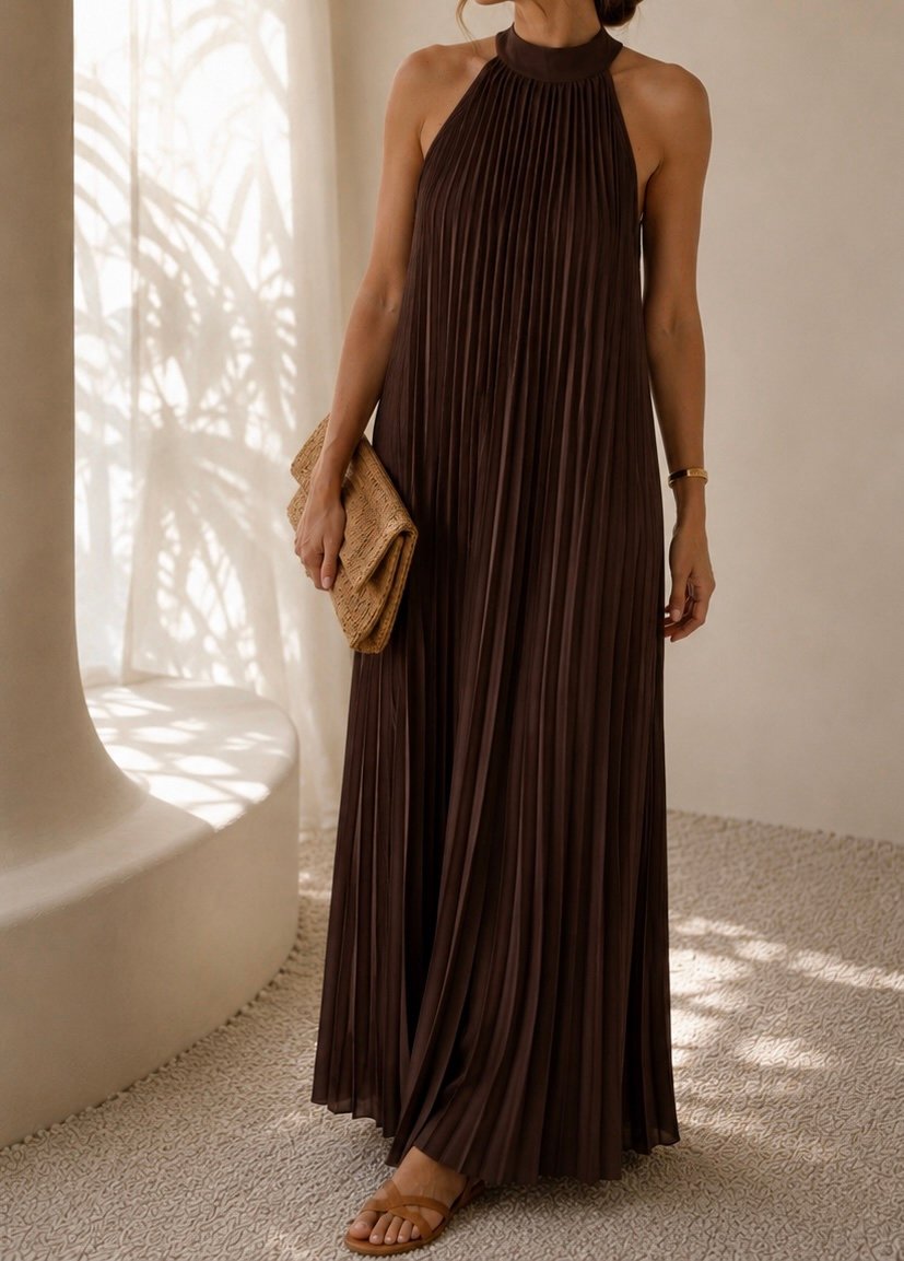 Vestido halter plisado