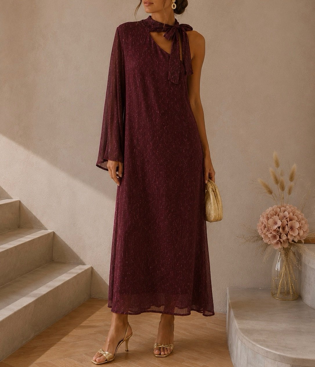 Vestido asimétrico vino