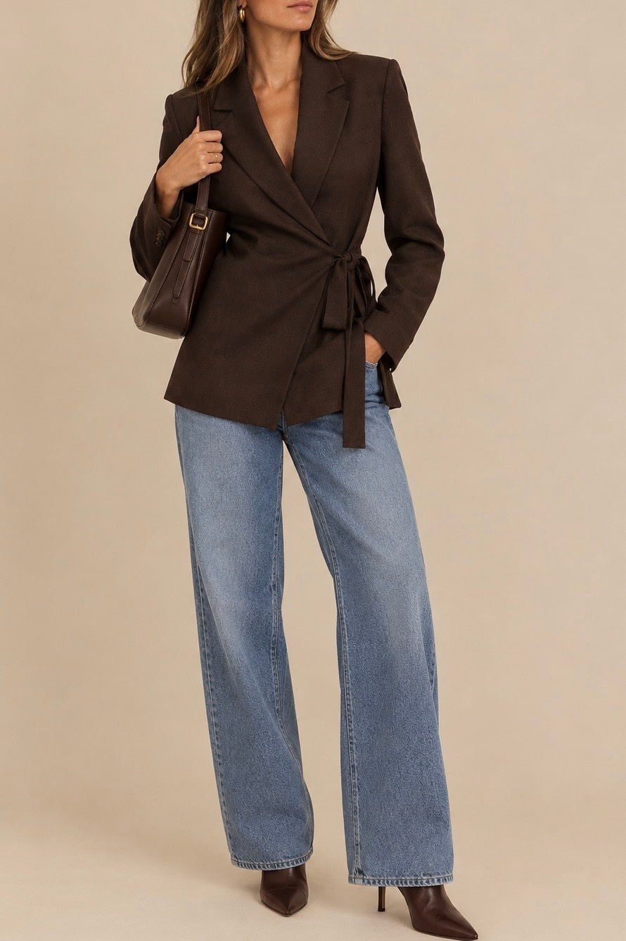 Blazer anudada marrón