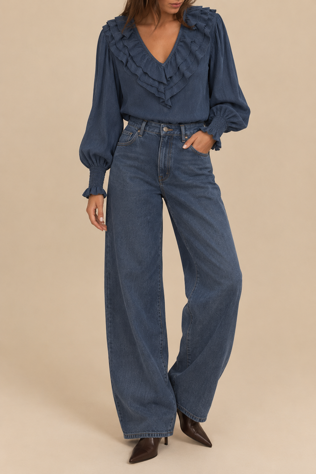 Camisa azul volantes
