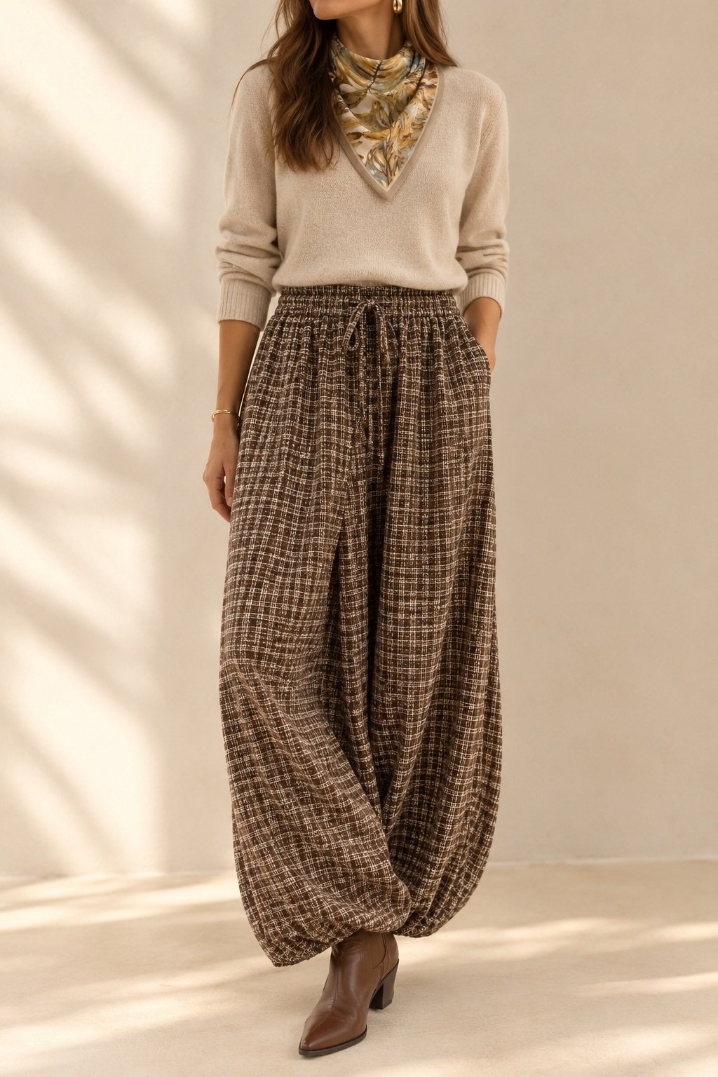 Pantalón cuadros marrón